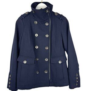 Michael Kors Jacket Womens Small Navy Blue Double Breasted Peacoat High Neck
